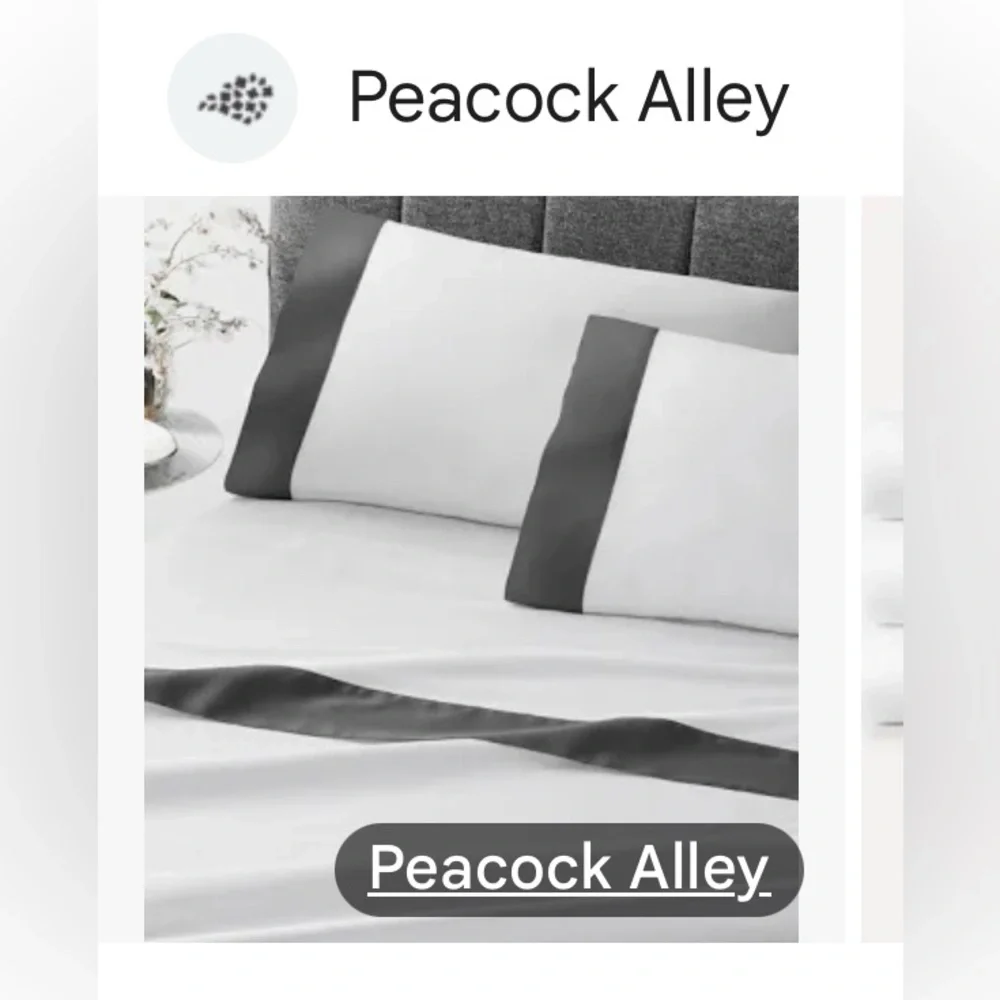 Brand new- Peacock Alley King MODERN CUFF SATEEN SHEET SET- Iron/White
